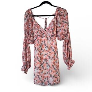 strapless open back dress Pink Floral Print V Neck Mini Dress main image 0